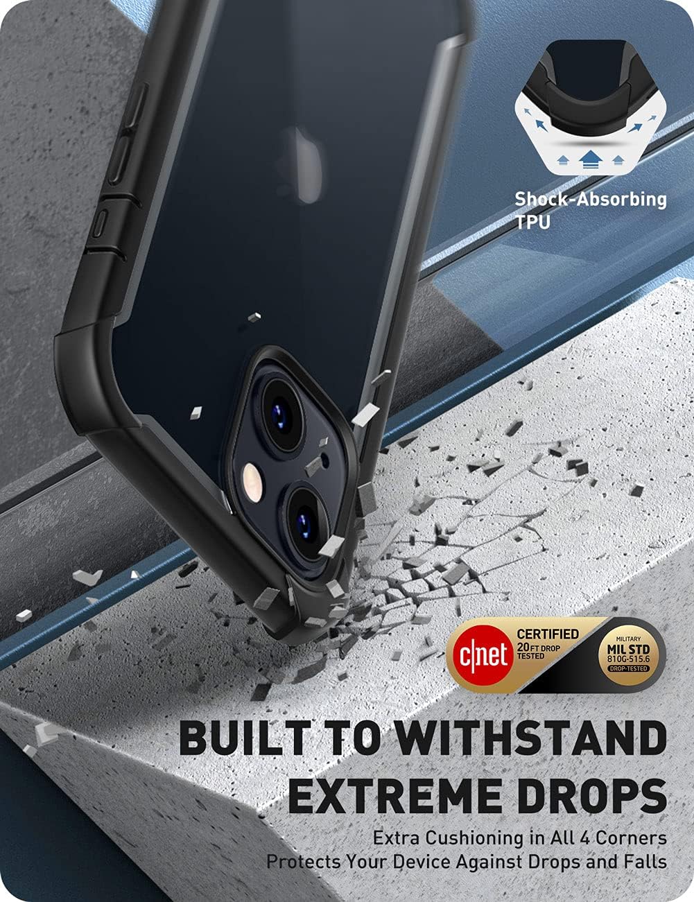 i-Blason Ares Series for iPhone 13 Mini 5G 5.4 inch (2021 Release), Rugged Clear Bumper Case with Built-in Screen Protector (Black)