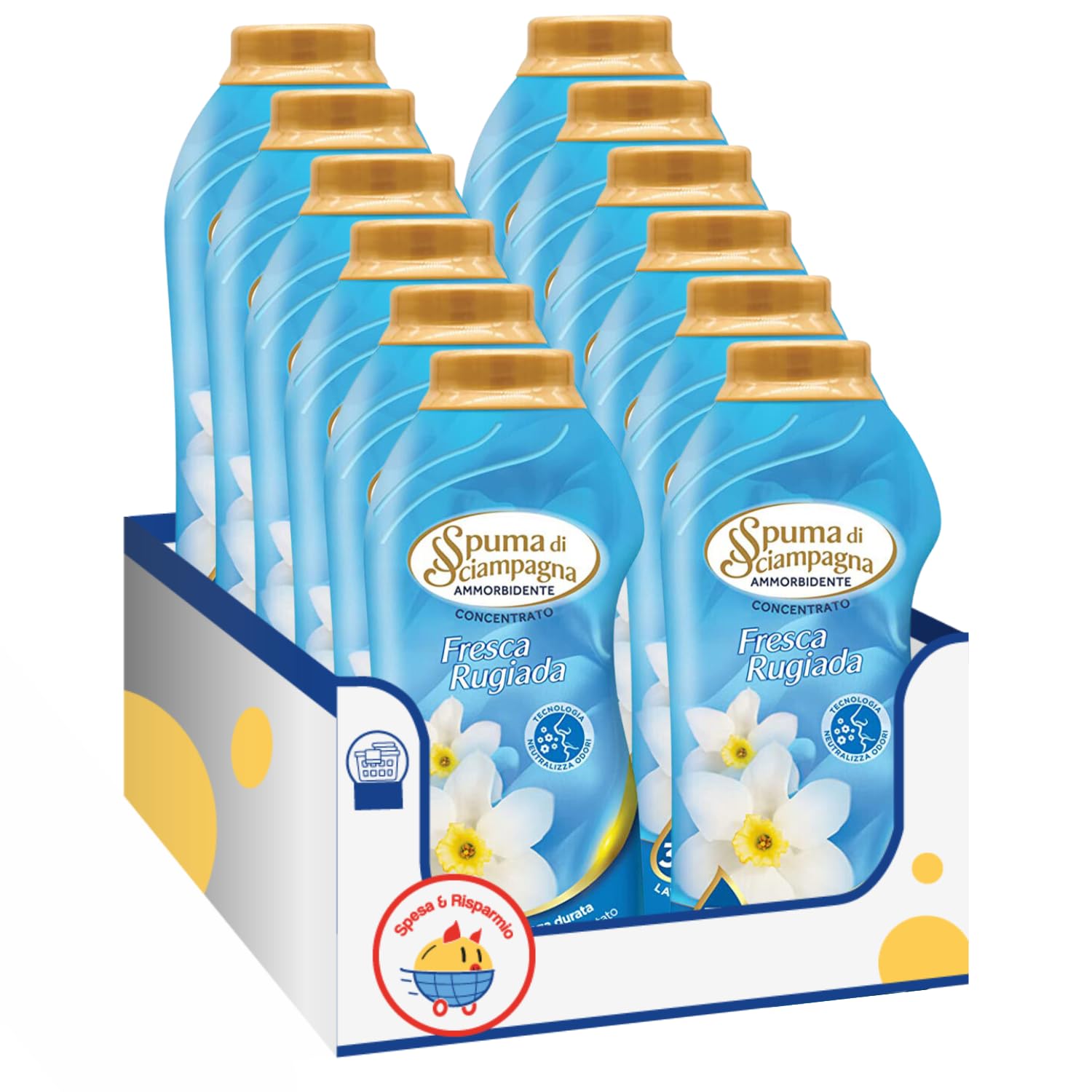 Ammorbidente Concentrato Fresca Rugiada – 30 Lavaggi – 600 ml kit con Spugna Brandizzata SPESA & RISPARMIO Inclusa – Variazioni 4/8/12 Pezzi (12)