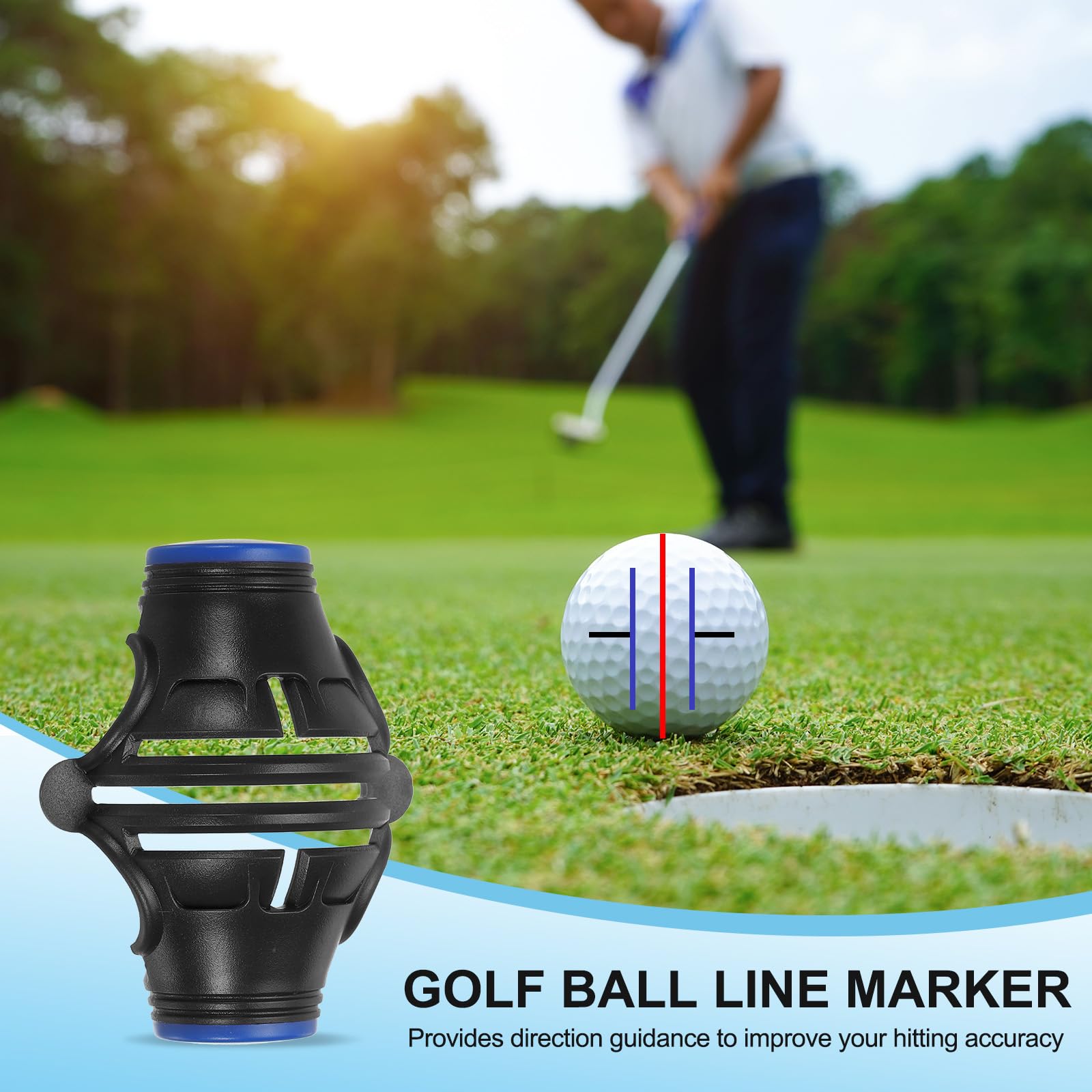 PATIKIL 2 Pz Golf Ball Marker Stencil 360 Gradi Triple Track Golf Ball Alignment Marking Tool Line Drawing Marker per Uomini Donne, Nero/Blu