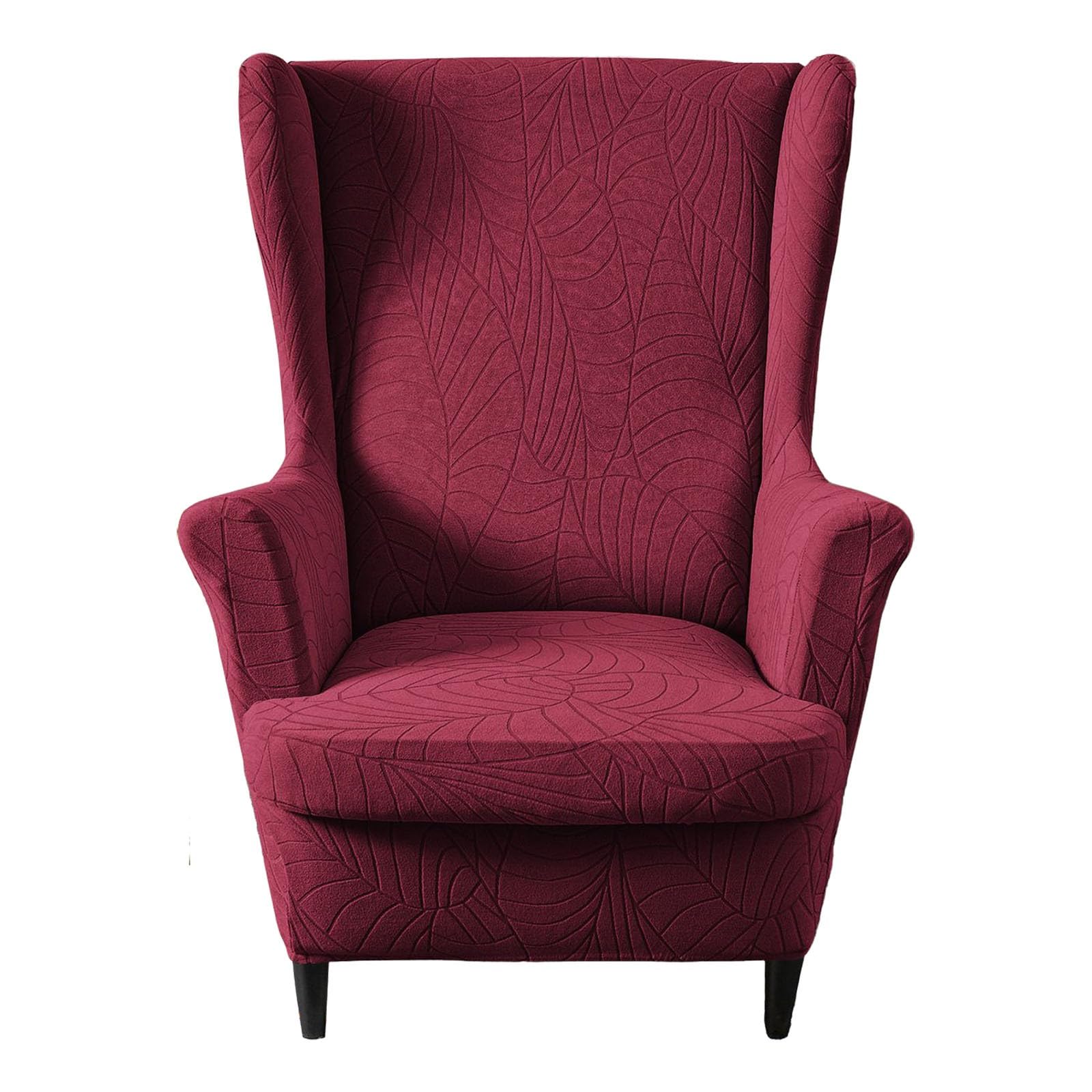 Kitegrese 2-Piece Stretch Wingback Chair Cover, Armchair Sofa Slipcover Furniture Protector Cover for Wingback Chairs(Burgundy)