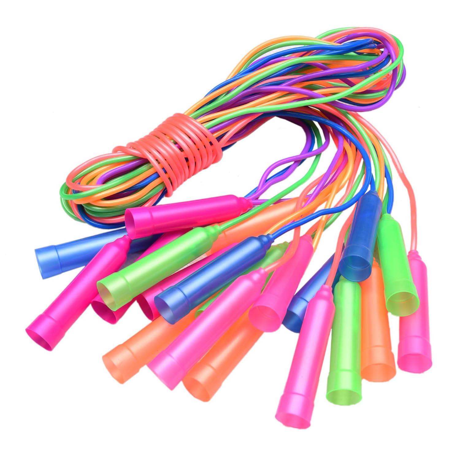RmKbe 16Pcs Kids Jump Rope Set Adjustable Plastic Jumping Rope Safty Vibrant Jumping Ropes for Outdoor Activity