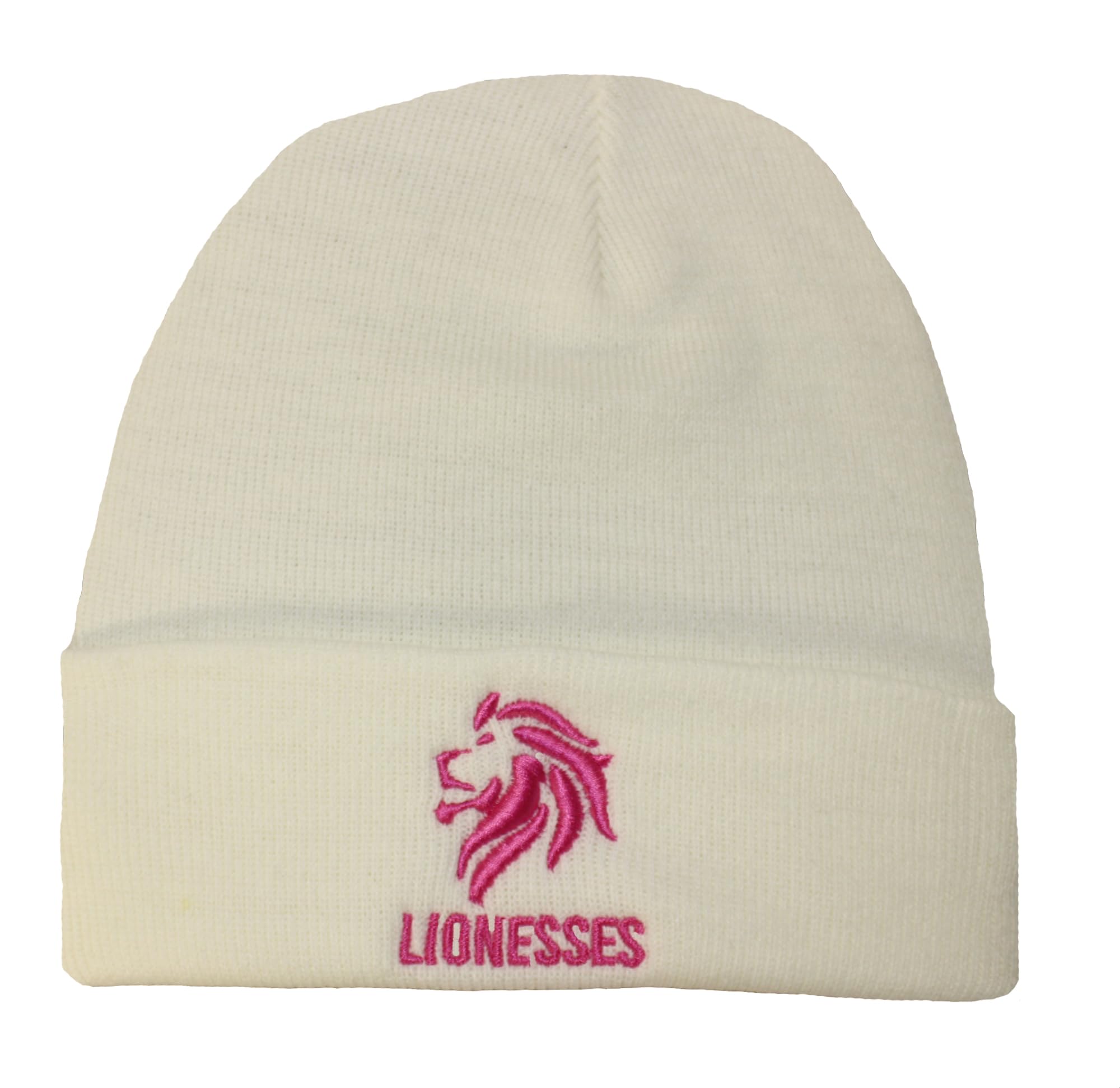 TeddyT's Ladies Lionesses England Embroidered Cream Beanie Hat (UK, Alpha, S, L, Cream)