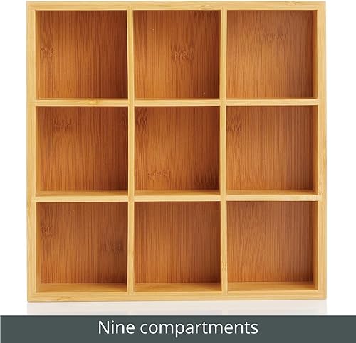 Miniatura 4 de mDesign Caja organizadora de almacenamiento de despensa de cocina de bambú, 9 secciones divididas, parte superior abierta, soporte decorativo para