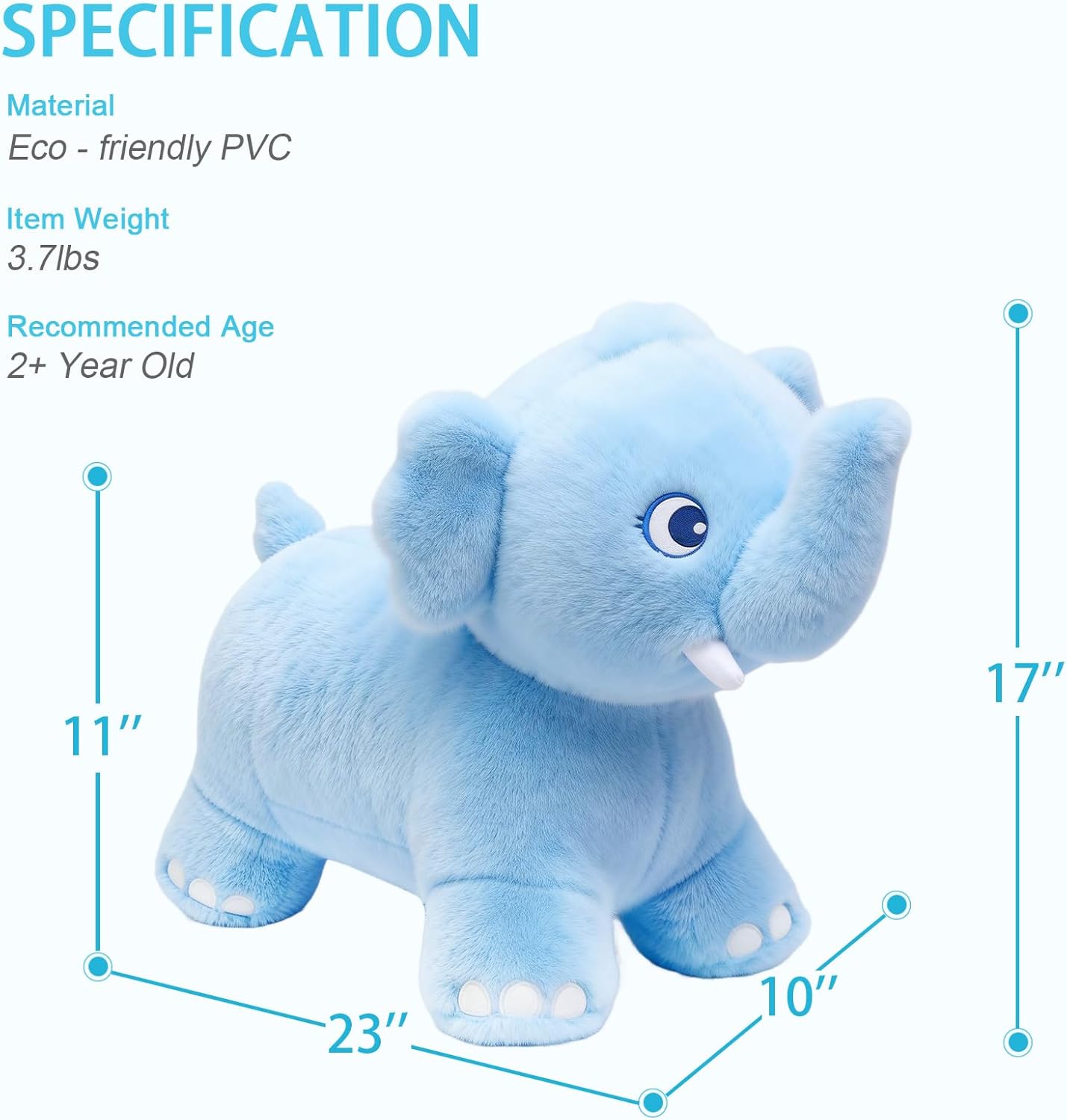 INPANY Bouncy Horse, Elephant Hopper Toys, Toddler Plush Bouncing Animal, Kids Inflatable Ride on Rubber Bouncer, Outdoor Birthday Gift for 2 3 4 Yr Boy Girl