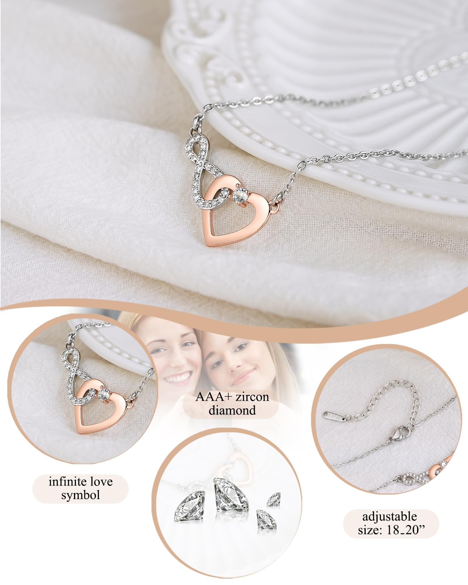 Shonyin Everlasting Heart Necklace for Women Girls Mother (Bonus) Daughter (Sons) Girlfriend Grandma Granddaughter Mother Daughter in Law Sister (in Law) Soulmate Wife Birthday Christmas Gifts