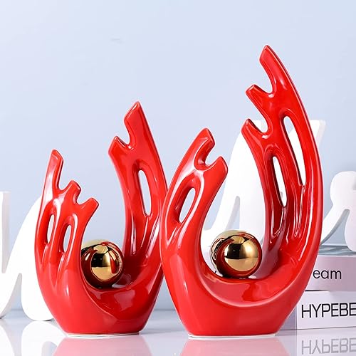 Miniatura 7 de Estatua y escultura de cerámica de arte abstracto moderno rojo y dorado, detalles de decoración para el hogar, decoración de mesa para sala de