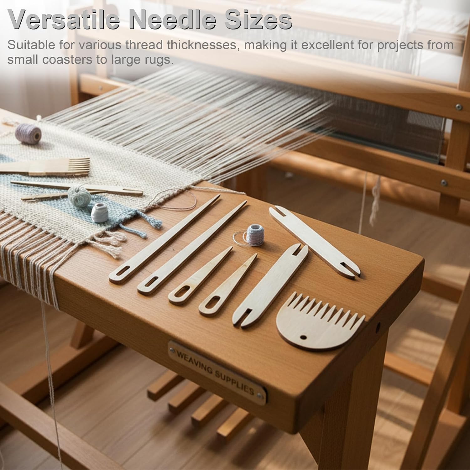 DFOBUNDO Wood Hand Loom Stick Set -14 Pieces Wooden Handcraft Weaving Kit with Crochet Hooks, Needle, and Comb, Excellent for Tapestry Weaving, Tapestry, and Crafting Projects
