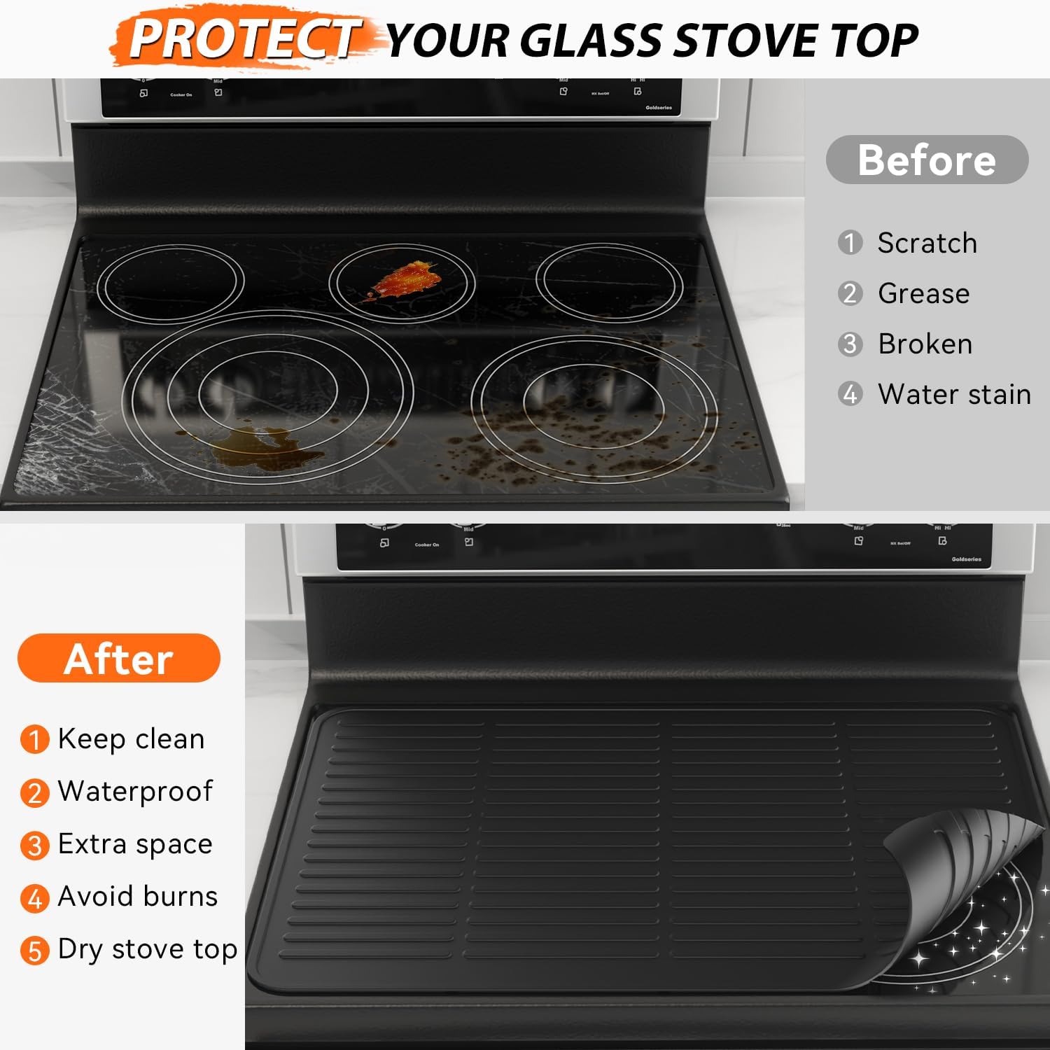 Silicone Stove Top Covers for Electric Stove -28x20 inches Heavy Duty Waterproof Glass Cooktop Protector, Silicone Mats for Kitchen Counter Oven Top Cover Dish Drying Mat