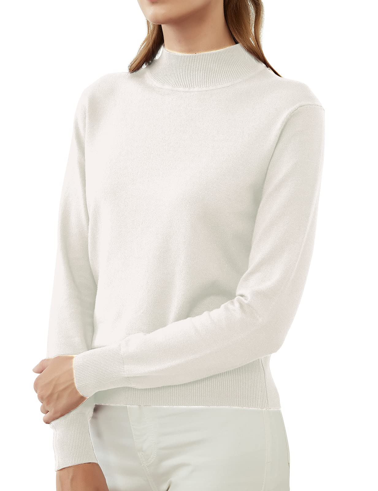 Woolen Bloom Womens Mockneck Sweater Lightweight Long Sleeve Sweater for Fall Winter Casual Pullover Knit Jumper Tops