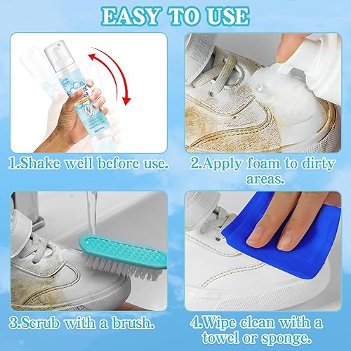 Miniatura 6 de Kit de limpieza de zapatos, limpiador de zapatos blanco de 6.76 onzas, elimina la suciedad y las manchas, kit de limpiador de zapatos con cepillo y