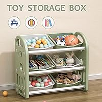 Vista 5 de Wohh - Organizador de almacenamiento de juguetes para niños, organizador de almacenamiento para libros y juguetes con 6 contenedores multiusos