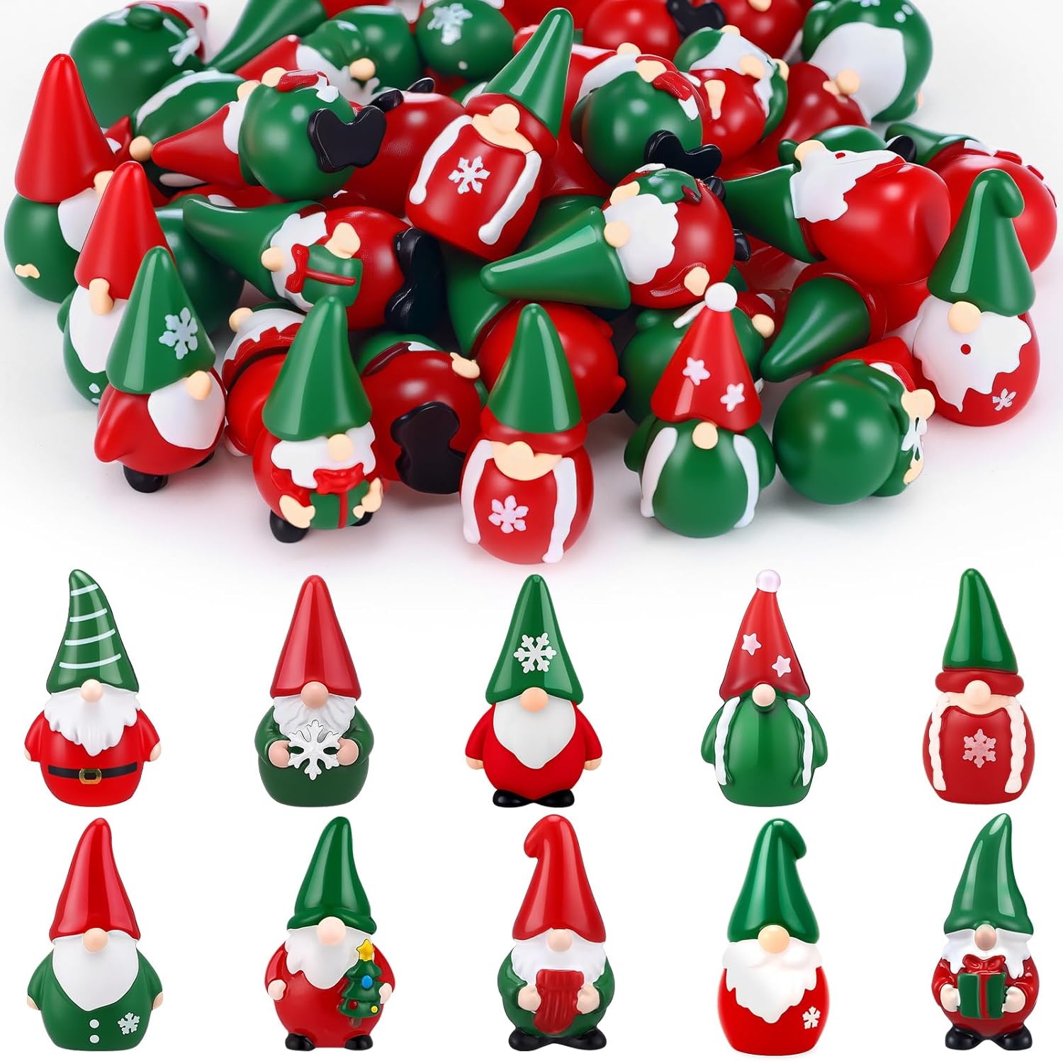 Yalikop 50 Pcs Mini Winter Resin Gnomes Bulk Miniature Gnomes Figurines Winter Christmas Decoration for Farmhouse Home Kitchen Tiered Tray Table Centerpieces Patio Garden Ornament to Hide