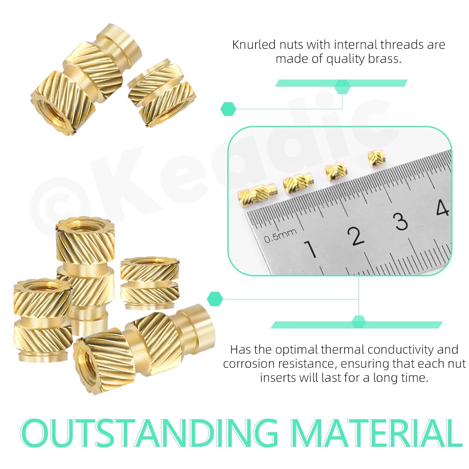 Keadic 110 PCS Threaded Inserts M2 - M5 Brass Heat Set Insert for Plastic and 3D Printing Components Set, 160 Hex Socket HeadCap Bolts, 160 Hex Nuts,160 Washers,5 Allen Wrenches,