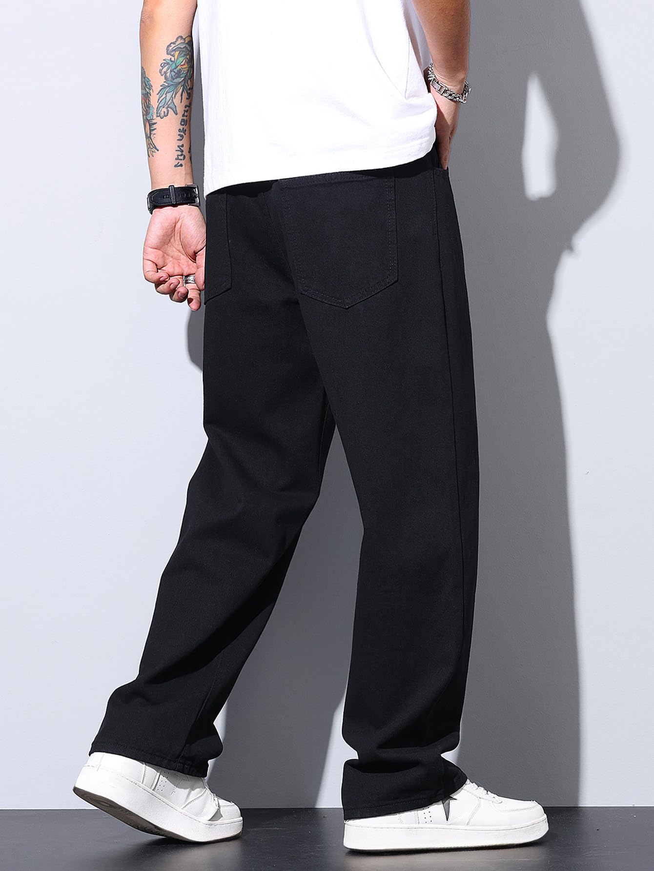 Baggy Jeans Männer Joggerbund Kordelzug Y2K Streetwear Relaxed Skate | leichte 2000er-Jinco,Straight Leg,Maschinenwäsche,Basic-5-Pocket,Hip-Hop,Jeansstoff,lockere Passform