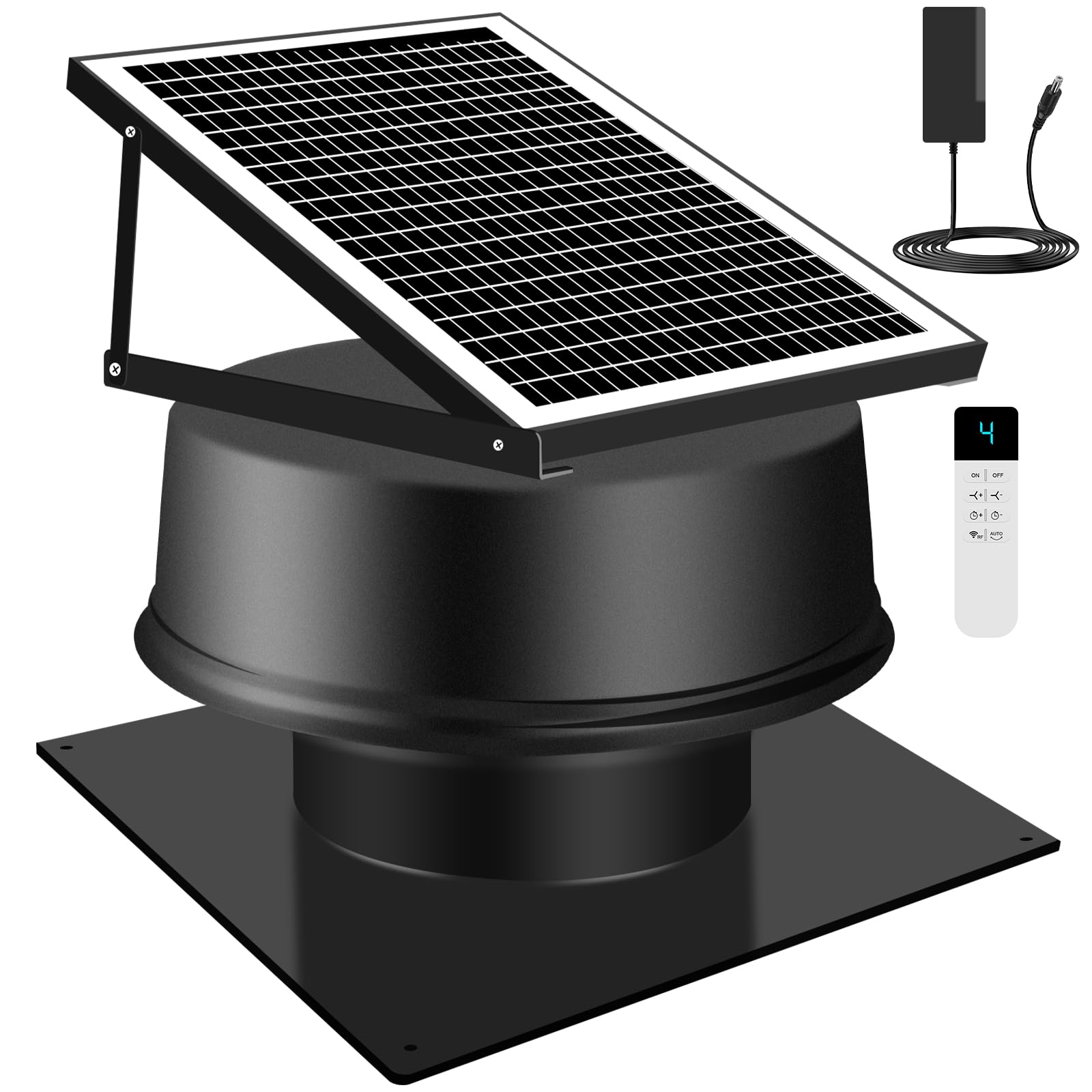 Ventilateur Extraction de Toit Solaire 42 W Flux d'Air 2100 CFM Ventilateur d'Extraction Solaire de Grenier avec Télécommande Intelligent pour Refroidissement Ventilation Atelier, Serres, Garage