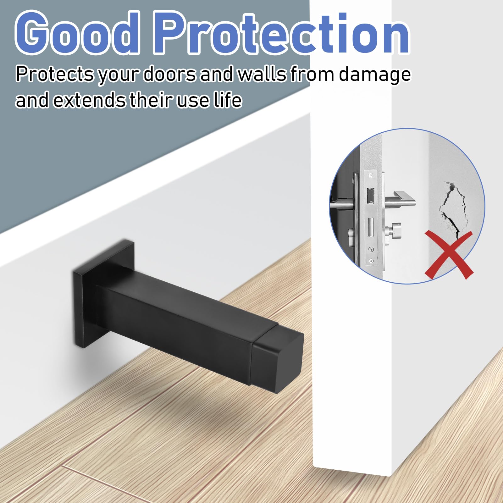 Wall Mounted Door Stop, 3.4 Inch Door Stoppers with Noise Dampening Rubber Top, Black Metal Doorstop Indoor, Wall Protector Door Holder for Living Room, Bathroom, Bedroom - Image 3