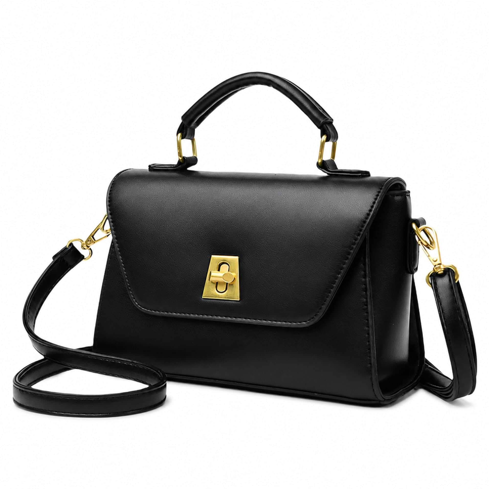 Crossbody Bag for Women Shoulder Handbag PU Leather Satchel Purse with Top Handle Gold Turn Lock Adjustable Strap
