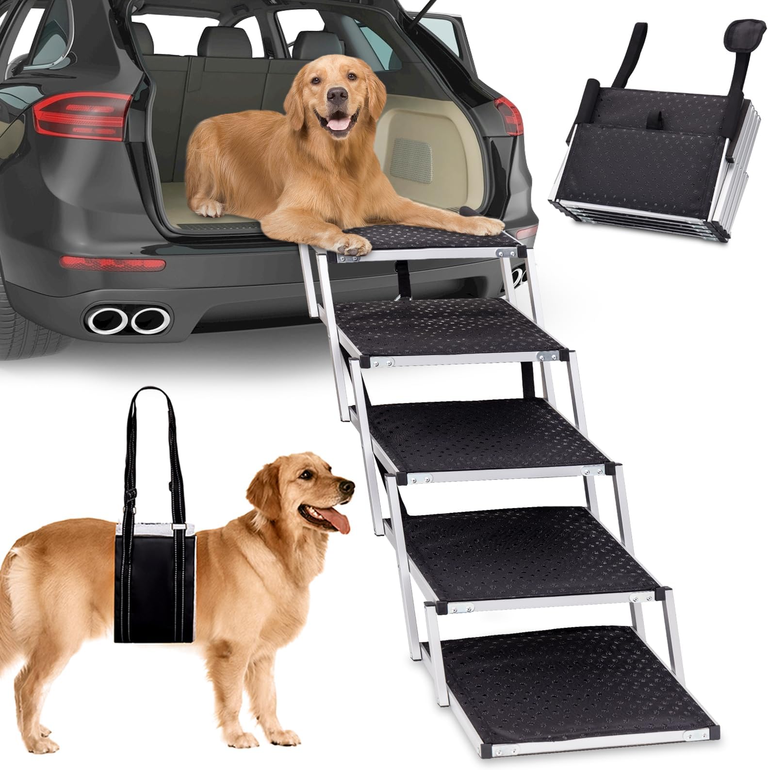 Gimars Ultra Sturdy Extra Wide Dog Car Ramp for Large Dogs Adjustable Height for