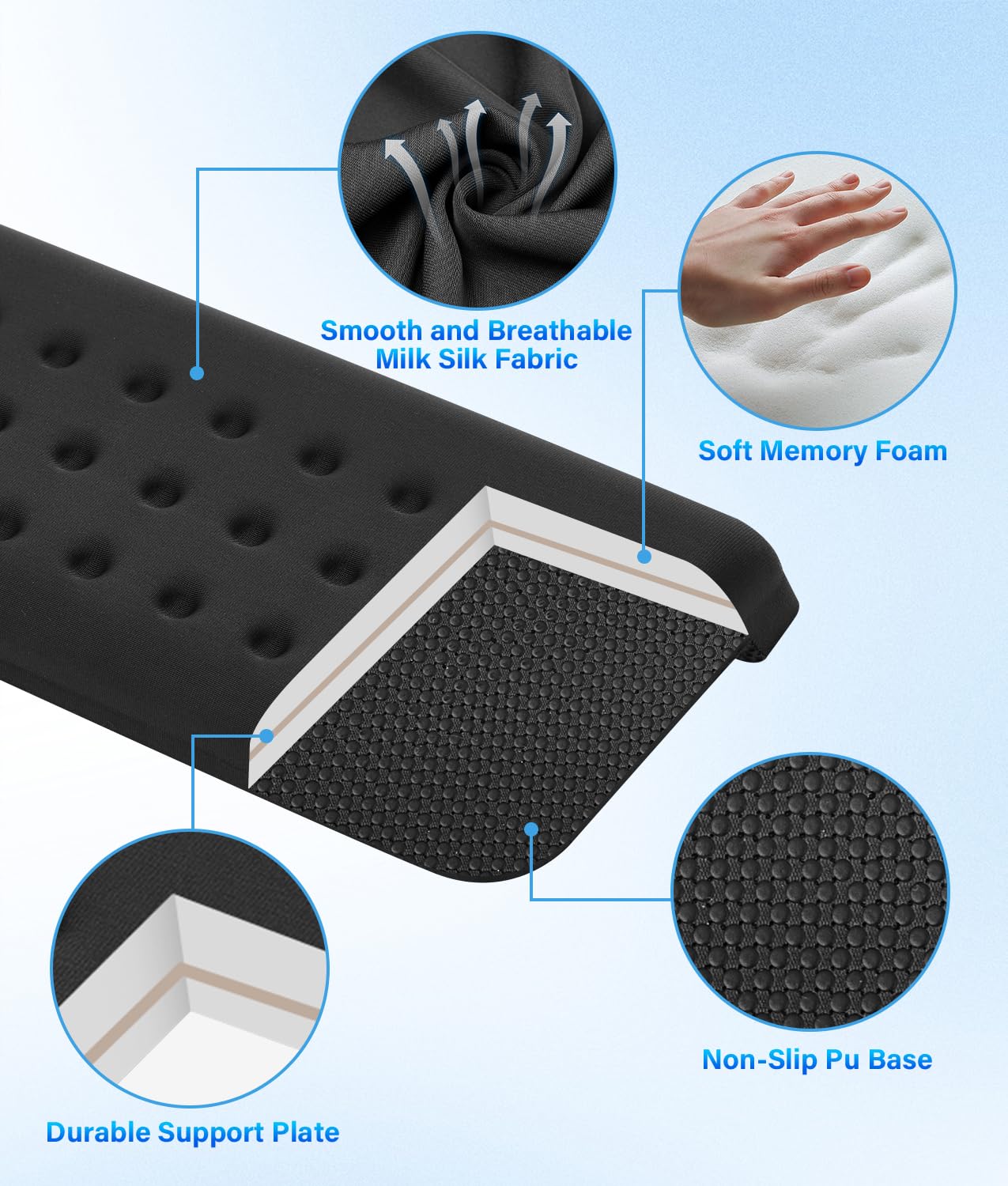 WADEO Podkładka pod nadgarstek pod klawiaturę i mysz, ergonomiczny kształt litery L, idealnie pasuje do krawędzi biurka, bardzo wygodna pianka z pamięcią kształtu, antypoślizgowa konstrukcja