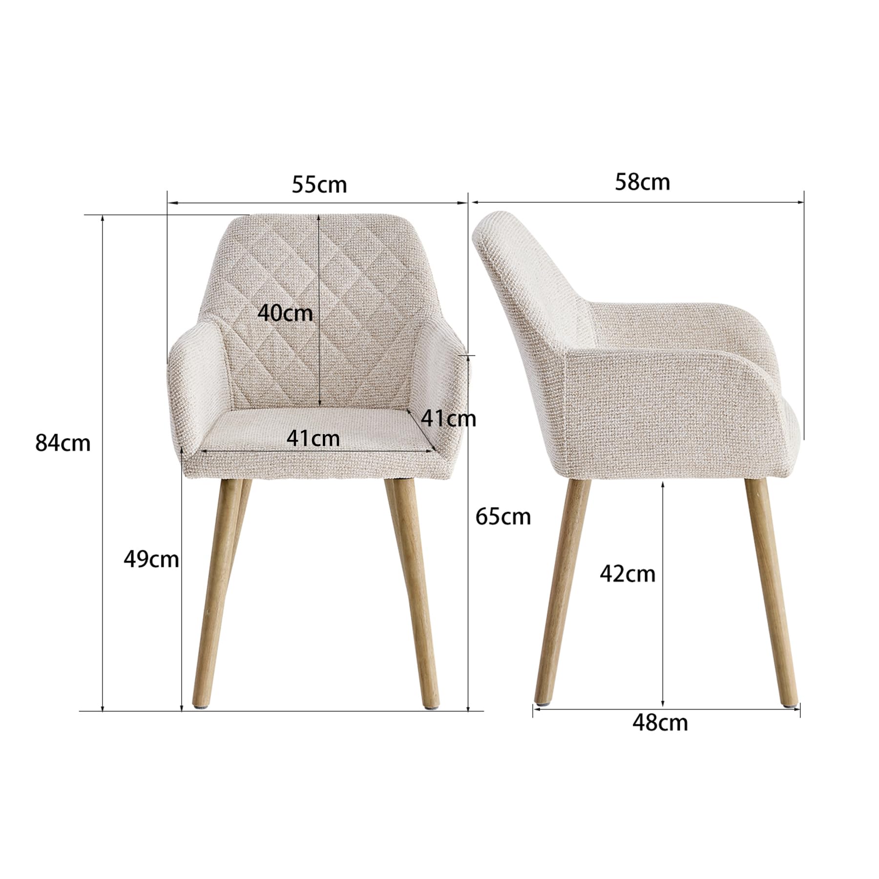 GrandCA HOME Juego de 4 Sillas de Comedor con Brazos, Silla de Lino con Patas de Madera, Asiento Tapizado de Estilo Moderno, Beige