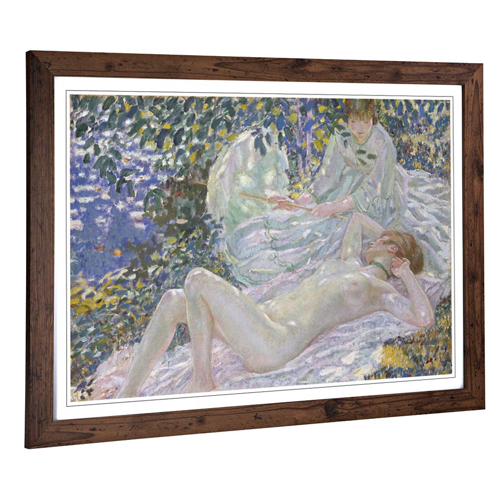 Big Box Art Framed Print of Frederick Carl Frieseke Laying Design | Wall Art Picture | Home Decor for Kitchen, Living, Dining Room, Bedroom, Hallway, Office, Walnut, A2 / 24.5x18 Inch / 62x45cm
