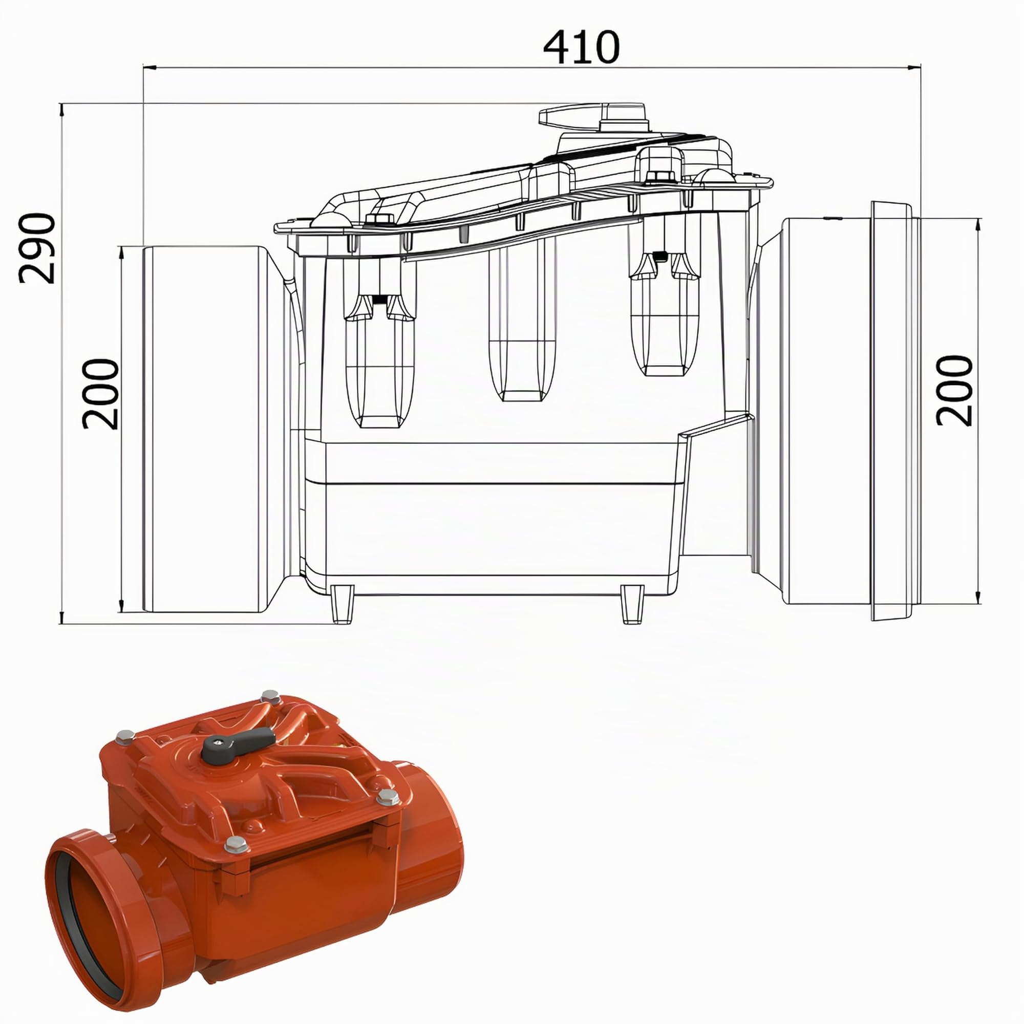 Valvola antiriflusso - ø DN 200 con coperchio di corda alettaper cover Valvola antiritorno,