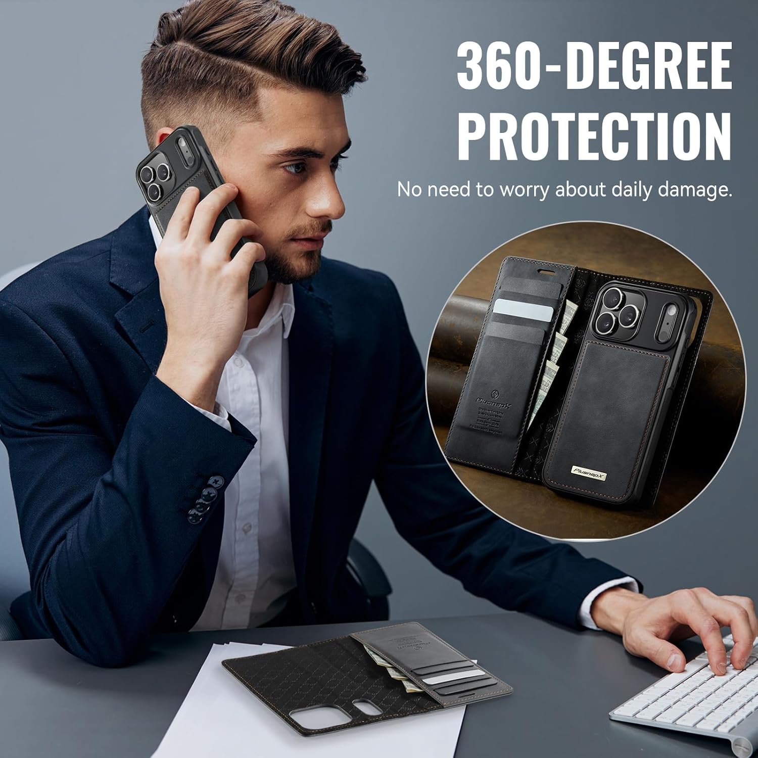 Wallet Case for iPhone 17 Pro Max Compatible with Magsafe, 2-in-1 PU Leather Flip RFID Blocking Card Holder Stand Shockproof Magnetic Detachable Cover for iPhone 17 Pro Max Case 6.9", Black