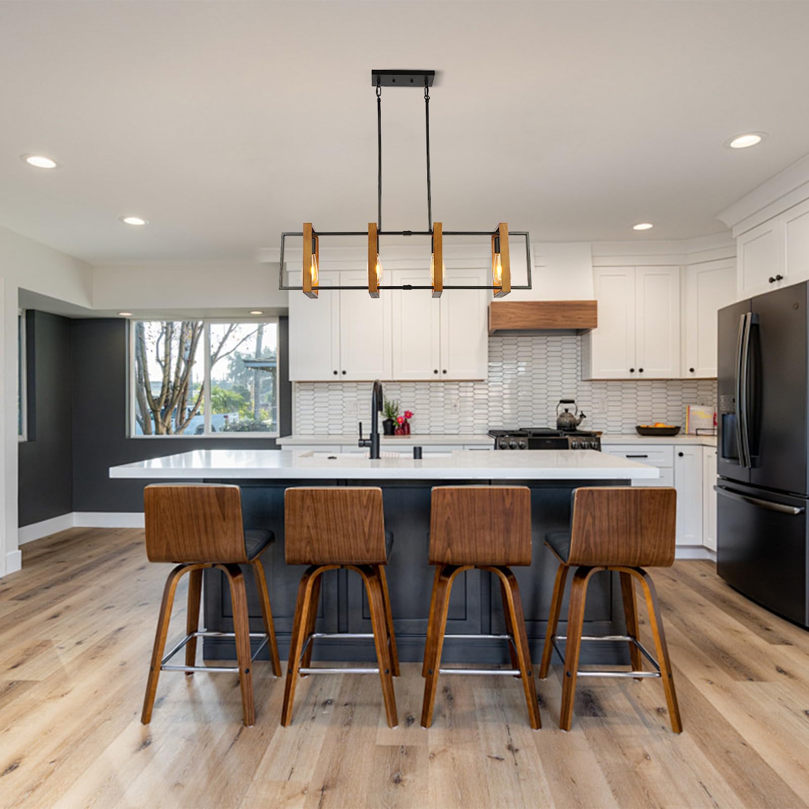 Illuminazione dell'isola della cucina della luce nera, legno e metallo lampade da tavolo da biliardo Lampadari Lampada da soffitto, altezza regolabile delle luci della camera da letto soffitto