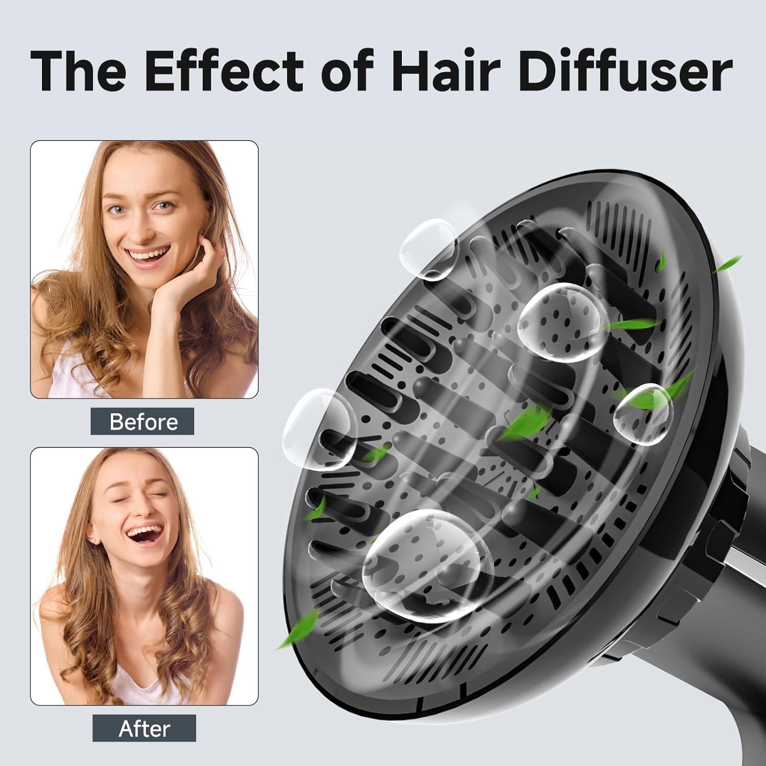 Kresal Hair Diffuser, Universal Hair Dryer Diffuser For Curly Hair and Natural Hair, Professional Hair Diffuser Attachment Fits 99.9% Blow Dryer Nozzle 1.5"- 2.67" to Minimizes Frizz Volume (Black) - Image 9 thumbnail