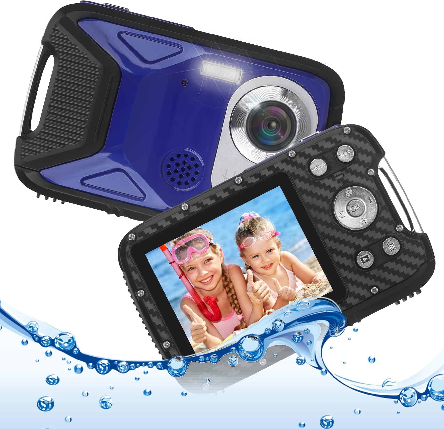 Heegomn Waterproof Digital Camera for Children, Full HD 1080P, 8x Digital Zoom, 16MP Underwater Cam for Teenagers/Beginners (Blue)