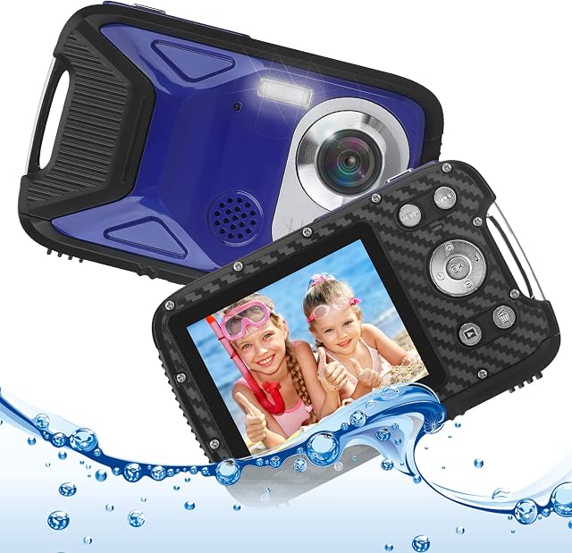 Heegomn Waterproof Digital Camera for Children, Full HD 1080P, 8x Digital Zoom, 16MP Underwater Cam for Teenagers/Beginners (Blue)