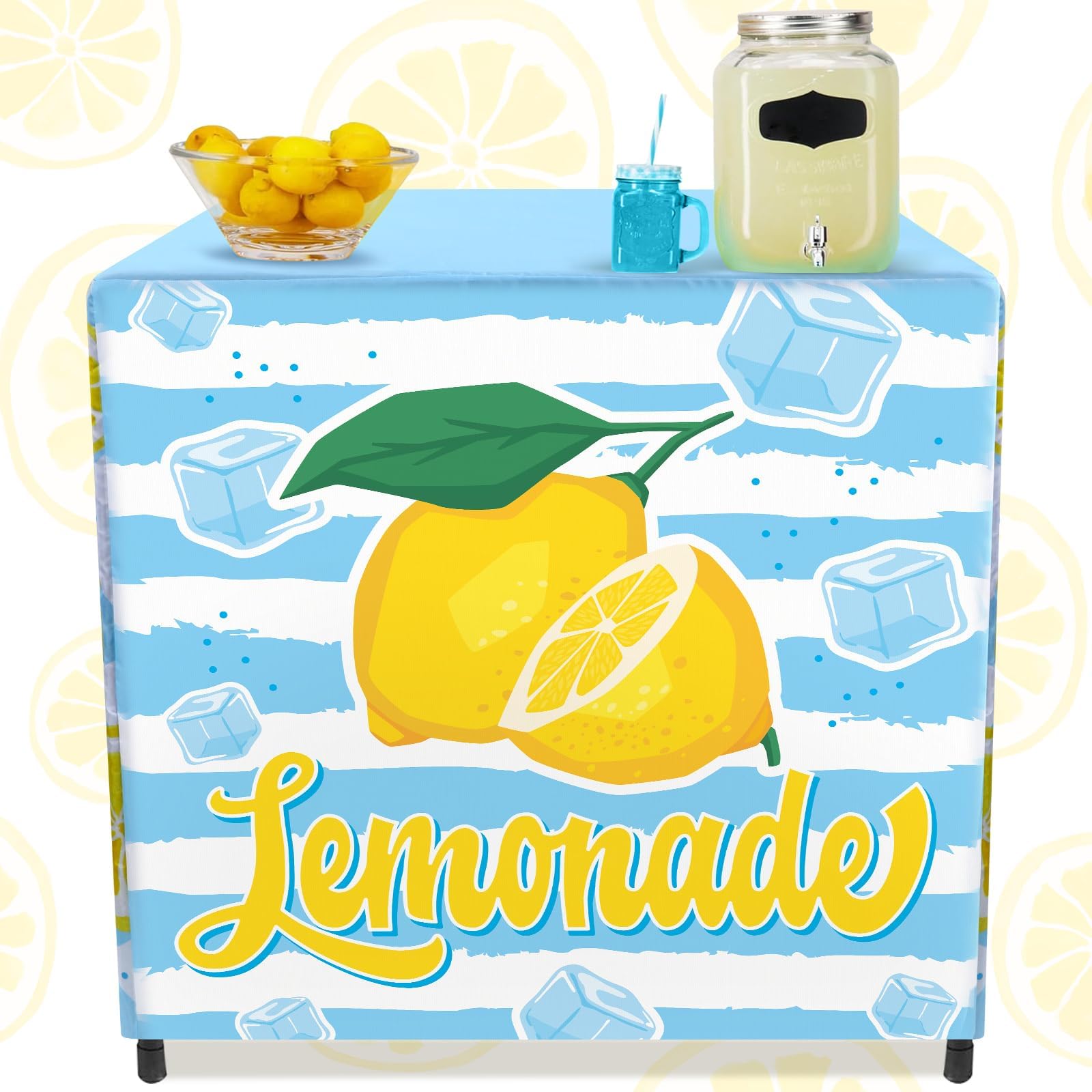 Yiaoyinnz Lemonade Stand Kit for Lemonade Stand Supplies Lemonade Tablecloth Lemonade Table Cover Outdoor Yellow Lemon Business Sign for Folding Card Table Summer Beach Picnic Birthday Party Decor - Image 3