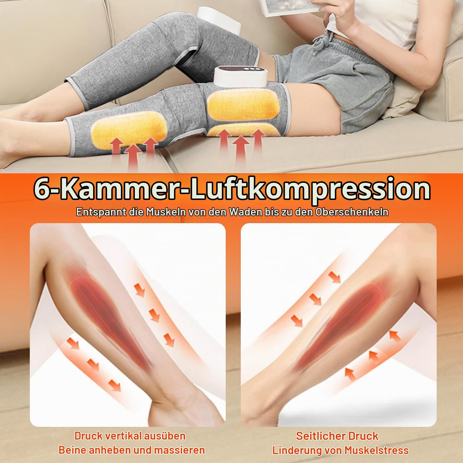 Kabelloses Beinmassagegerät, Wadenmassagegerät mit Heizung und Luftkompression, Heißdruckmassagegeräts mit 3 Modi und Heizfunktion, Muskelentspannung, für Oberschenkel, Waden, Knie