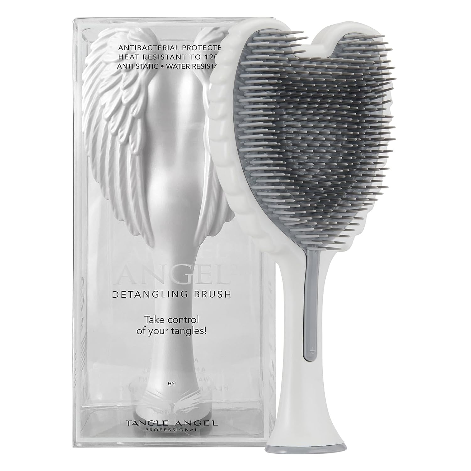 Detangling Hair Brush - Anti Static Angel Wing Hair Brush with Soft & Flexible Bristle for Straight & Wavy Hair - Tangle Angel Hair Detangler Brushes for Blow Drying & Shower - Gloss White & Pink
