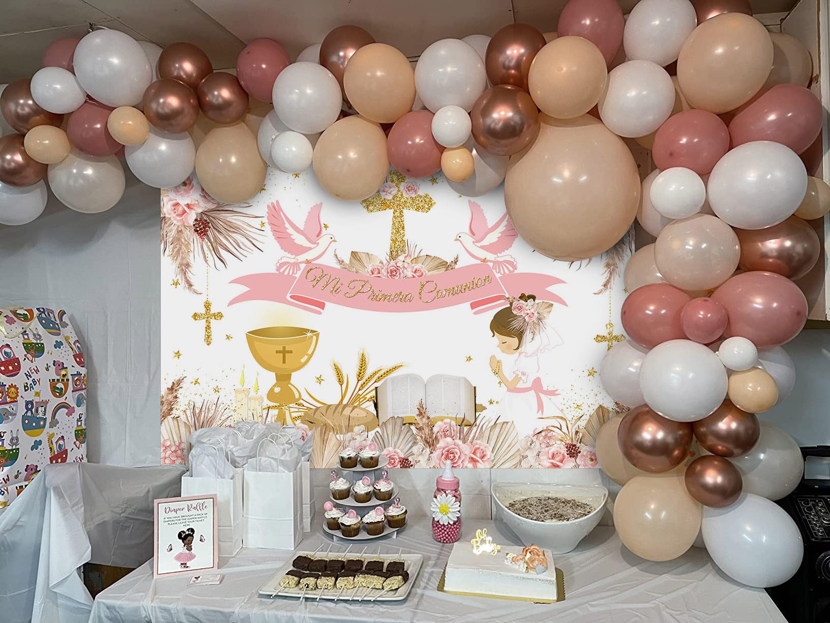 MEHOFOND 8x6ft Boho Mi Primera Comunión Backdrop For Girl