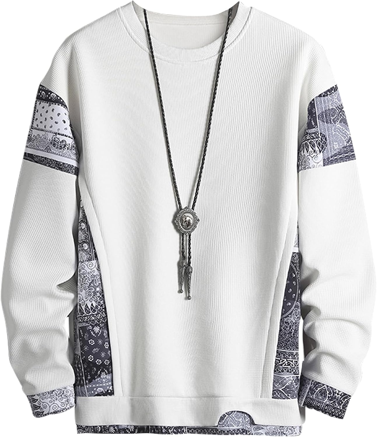 KENAIJING Males’s Fundamental Crew Neck Lengthy Sleeve Waffle Weave Informal High Sweatshirt