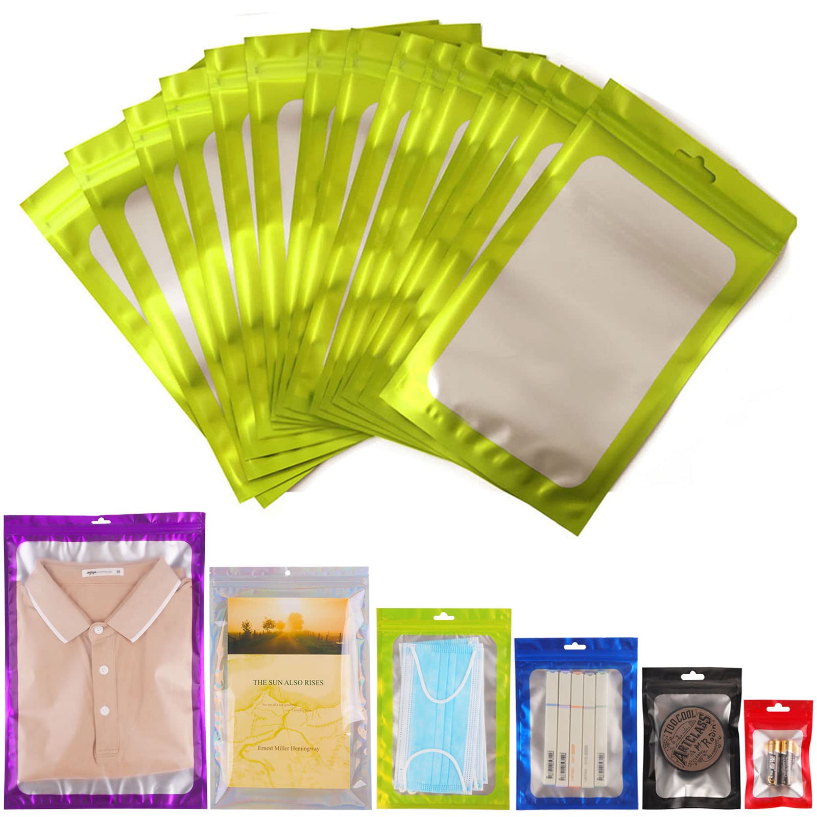 Resealable Smell Proof Bags, 100PCS 7.8x12 Inch Mylar Ziplock Odor Proof Bag, Small Aluminum Foil Pouch for Storage Good Candy Jewelry Cookies (Green)