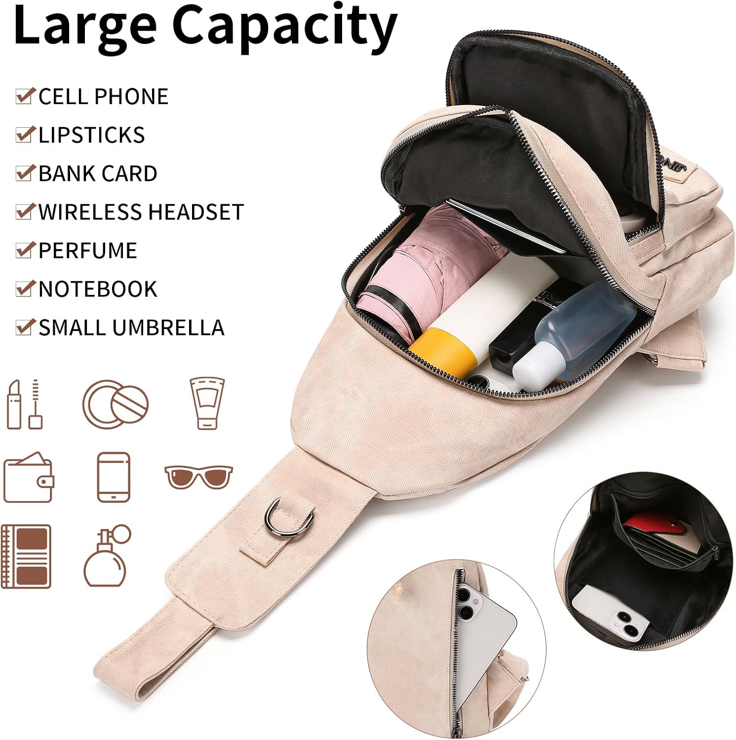 FALAN MULE Crossbody Bags for Women Trendy Leather Sling Chest Bag Fanny Packs for Women - Image 4