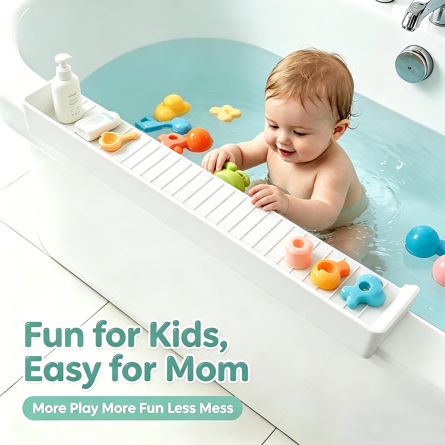 Paraspruzzi per vasca da bagno con forti ventose, paraspruzzi in silicone per vasca da bagno, giocattoli da bagno e mensola organizer per bambini, griglia flessibile per bordo vasca da bagno e lavelli