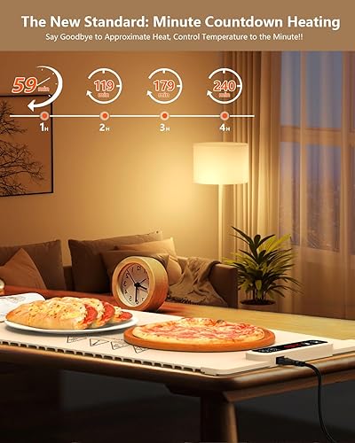 Miniatura 3 de Bandeja de calentamiento eléctrica, tapete de calentamiento de alimentos con 5 controles de temperatura ajustables, calentador de alimentos plegable