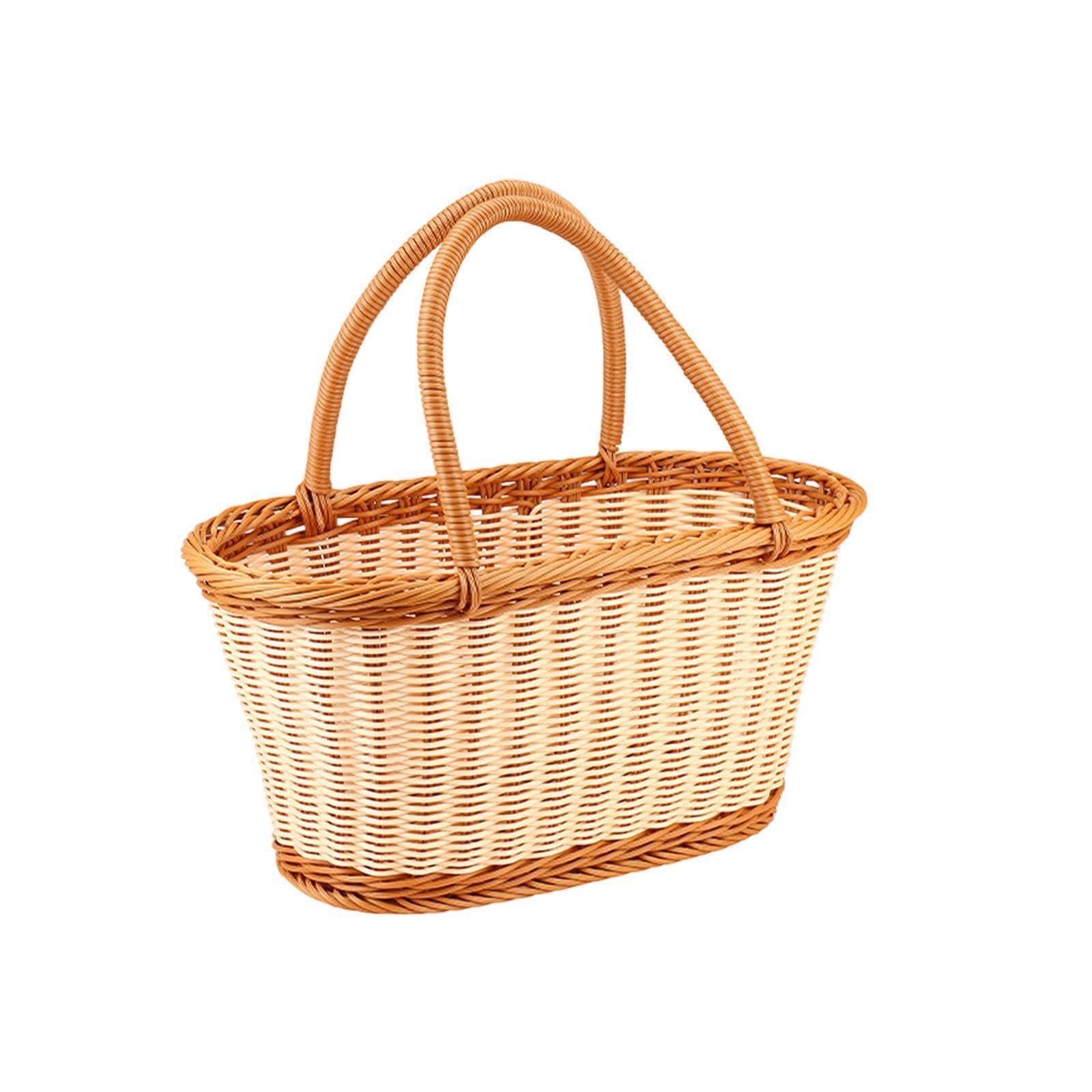 YIXANNX Handmade Woven Fruit Gathering Basket With Handle Rustic Picnic Basket Flower Arrangements Wedding Gatherings Wedding Flower With Handle