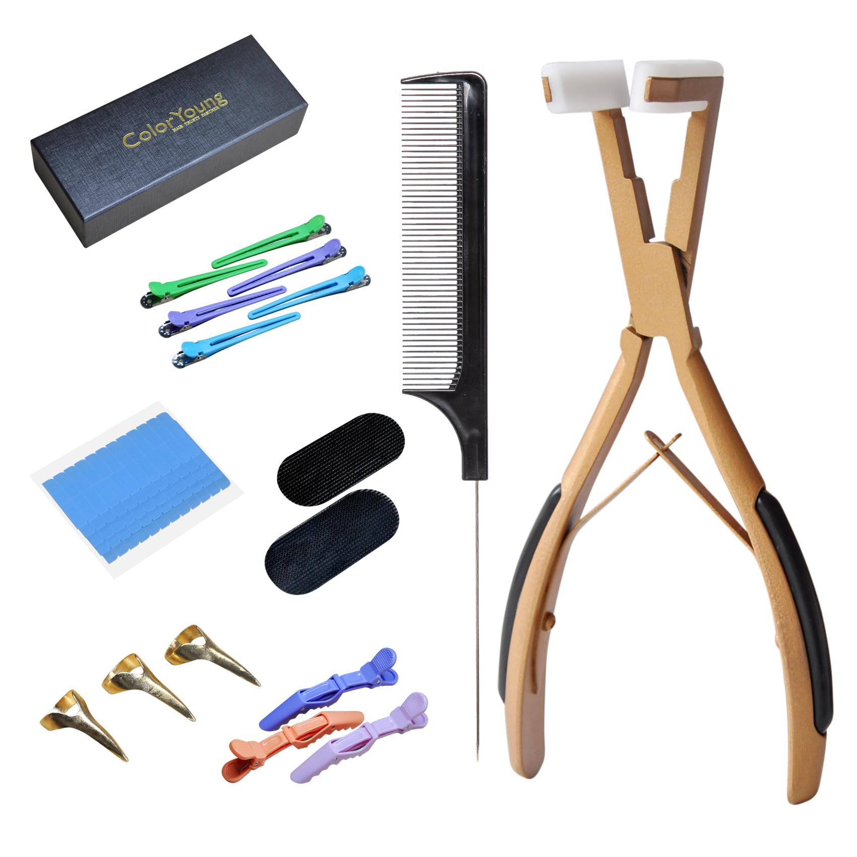 ColorYoung Professional Flat Surface Sealing Hair Extension Plier Tape in Pliers Extension Tool For Tape in Hair Extension (Gold)
