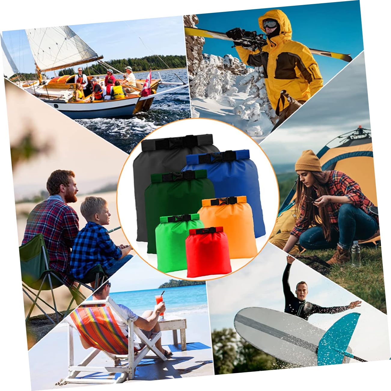 Parliky 6Pcs Dry Compression Pouch for Adventure and Camping Lightweight Storage Bags for Clothes and Essentials Durable and Portable Backpacks Gear