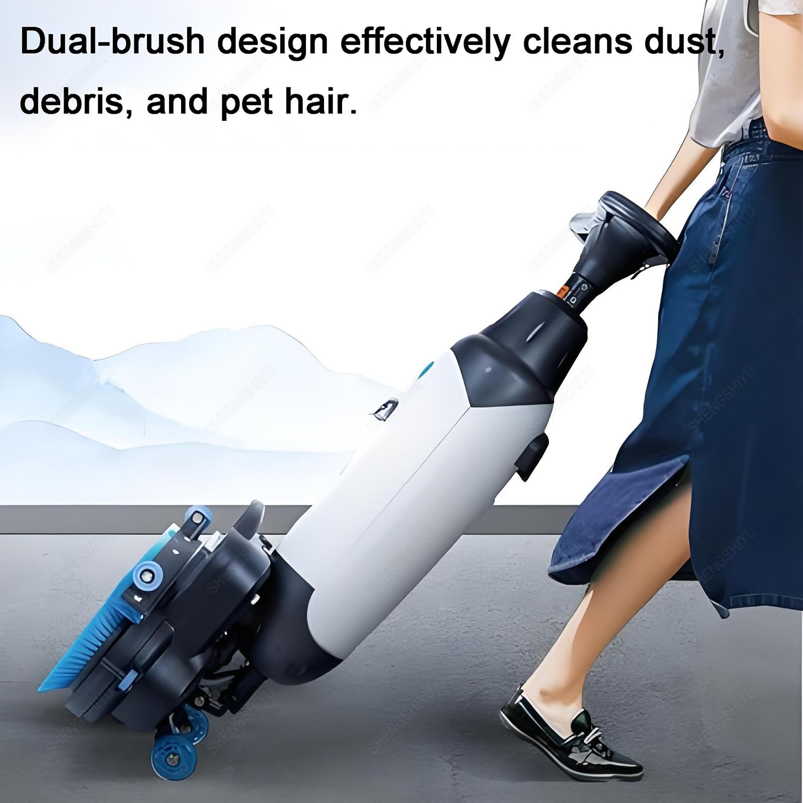 Pulitore elettrico per pavimenti, 43,2 cm, senza fili, con batteria da 36 V, funzionamento a basso rumore, doppia spazzola ad alta efficienza, per uso commerciale e domestico