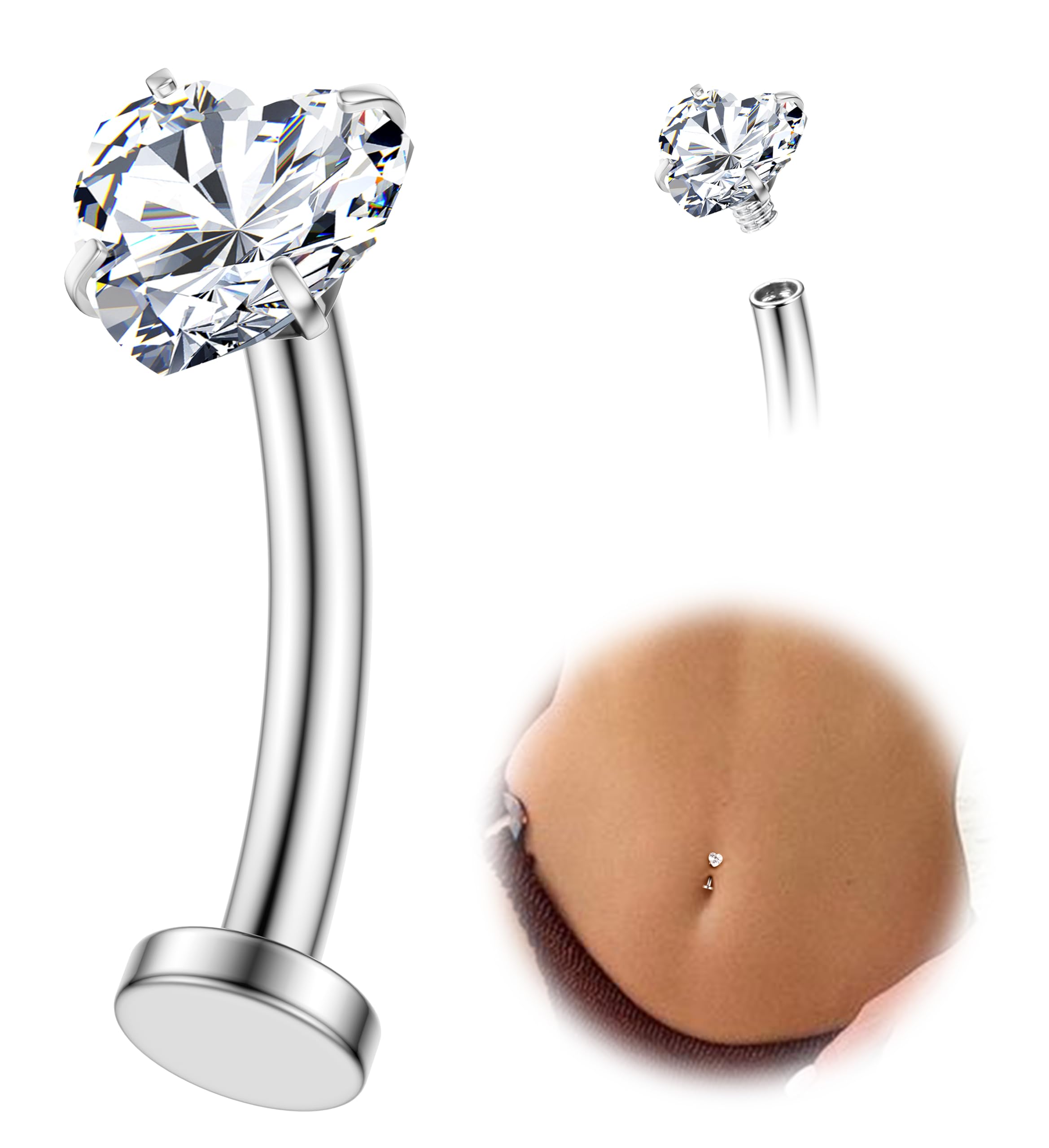 Floating Titanium Belly Button Rings Hypoallergenic G23 Titanium Internally Threaded Belly Ring 14G Belly Piercings for Women Navel Piercings Jewelry