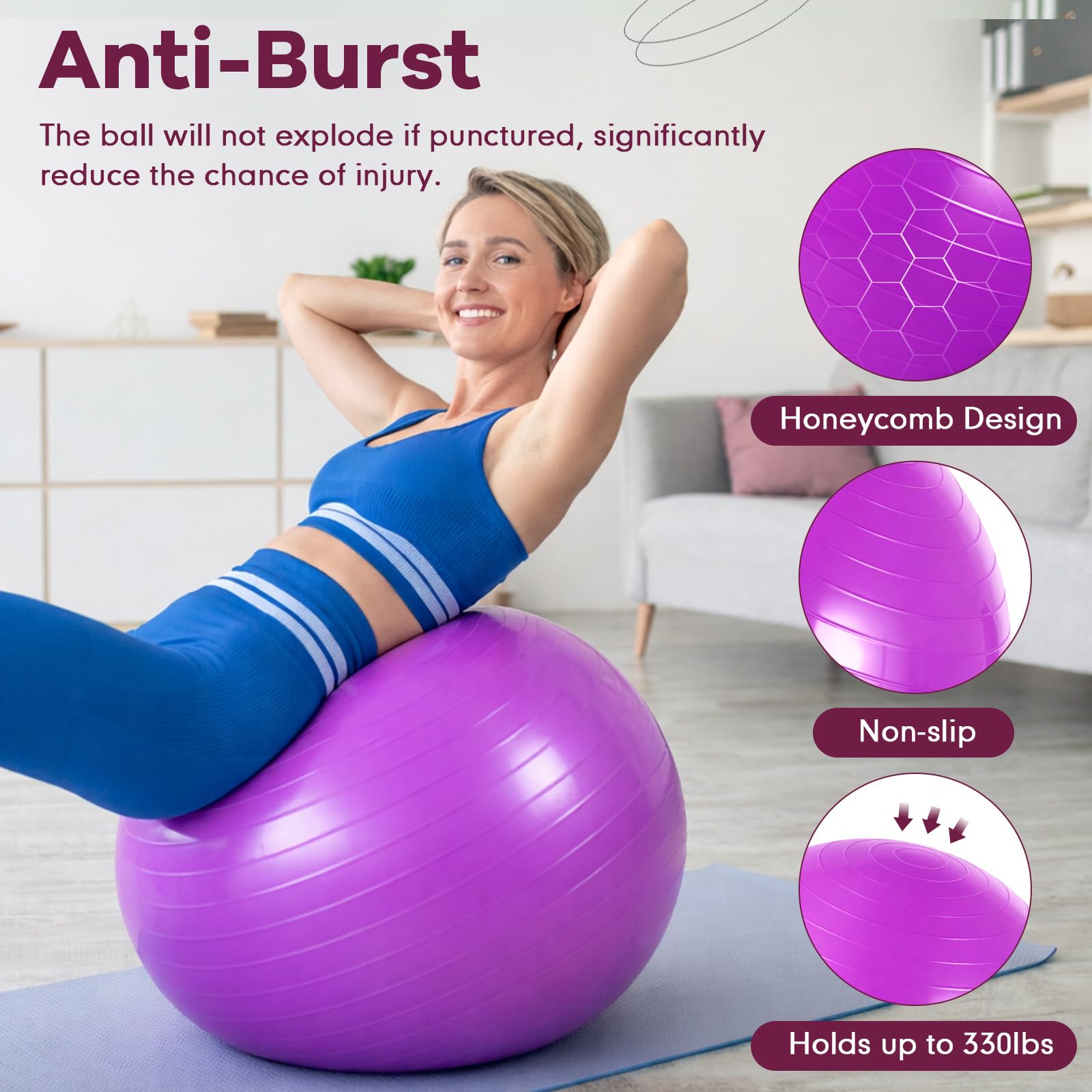 Leyndo 4 Pcs 26 Inch Yoga Exercise Ball Pilates Pregnancy Birthing Fitness Ball with Quick Pump Anti Burst for Improved Posture, Balance, Yoga, Pilates, Training