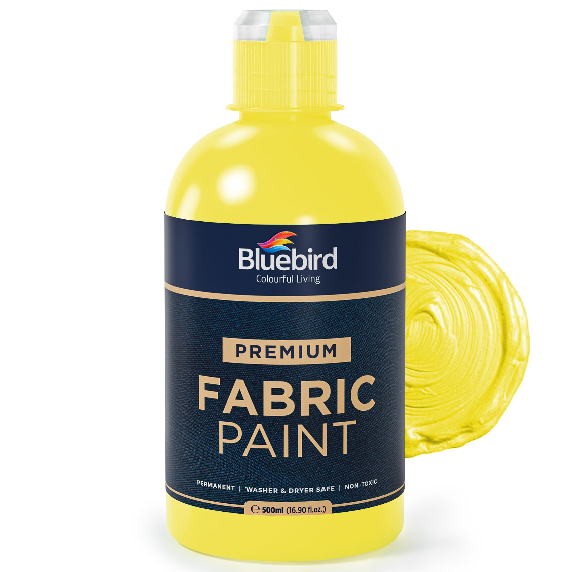 BLUEBIRD Fabric Paint, Lemon Yellow, 16.9 Fl Oz, Permanent Fabric Paints for Clothes, Furniture Upholstery