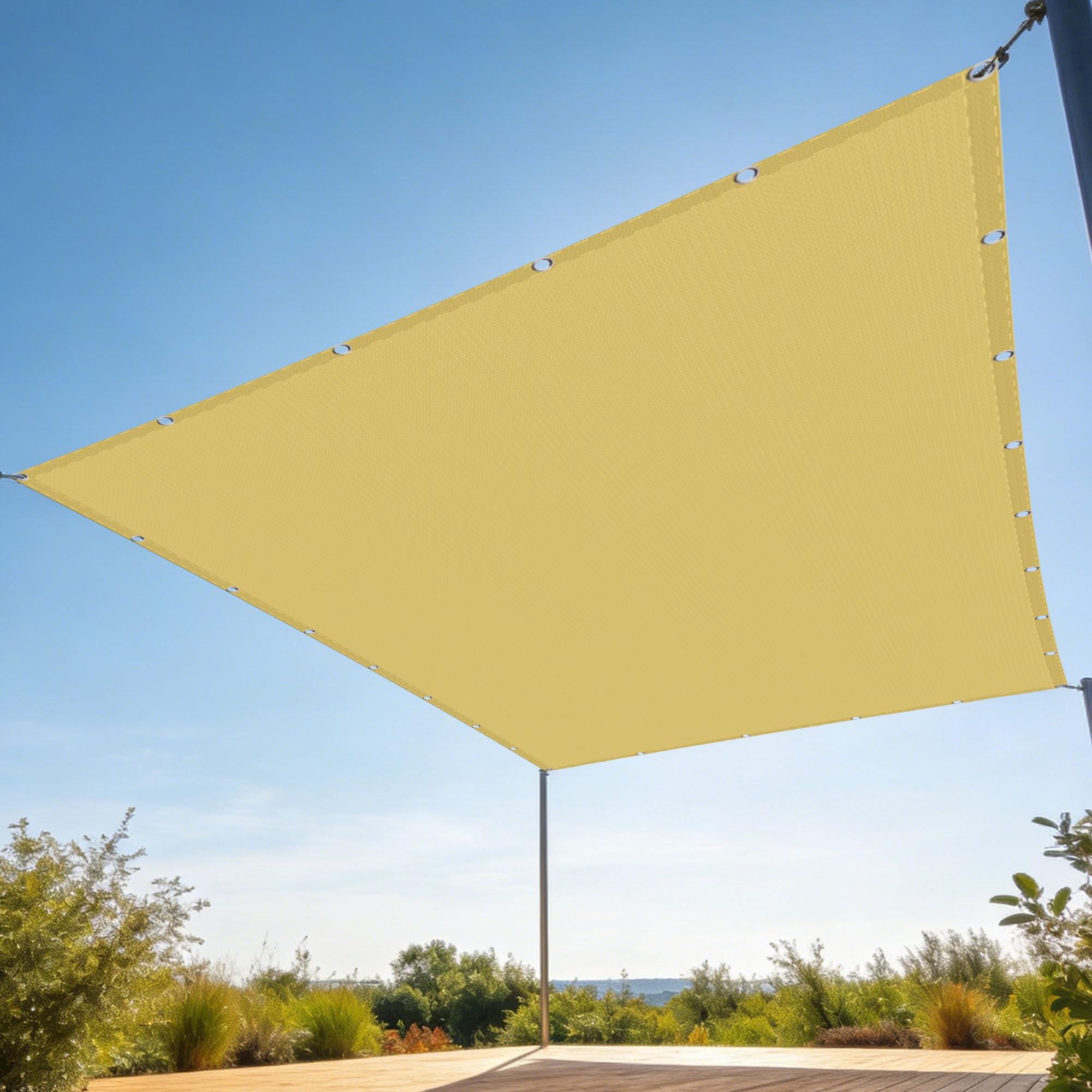 Voile d'ombrage rectangulaire jaune sable pour protéger terrasse de la pluie