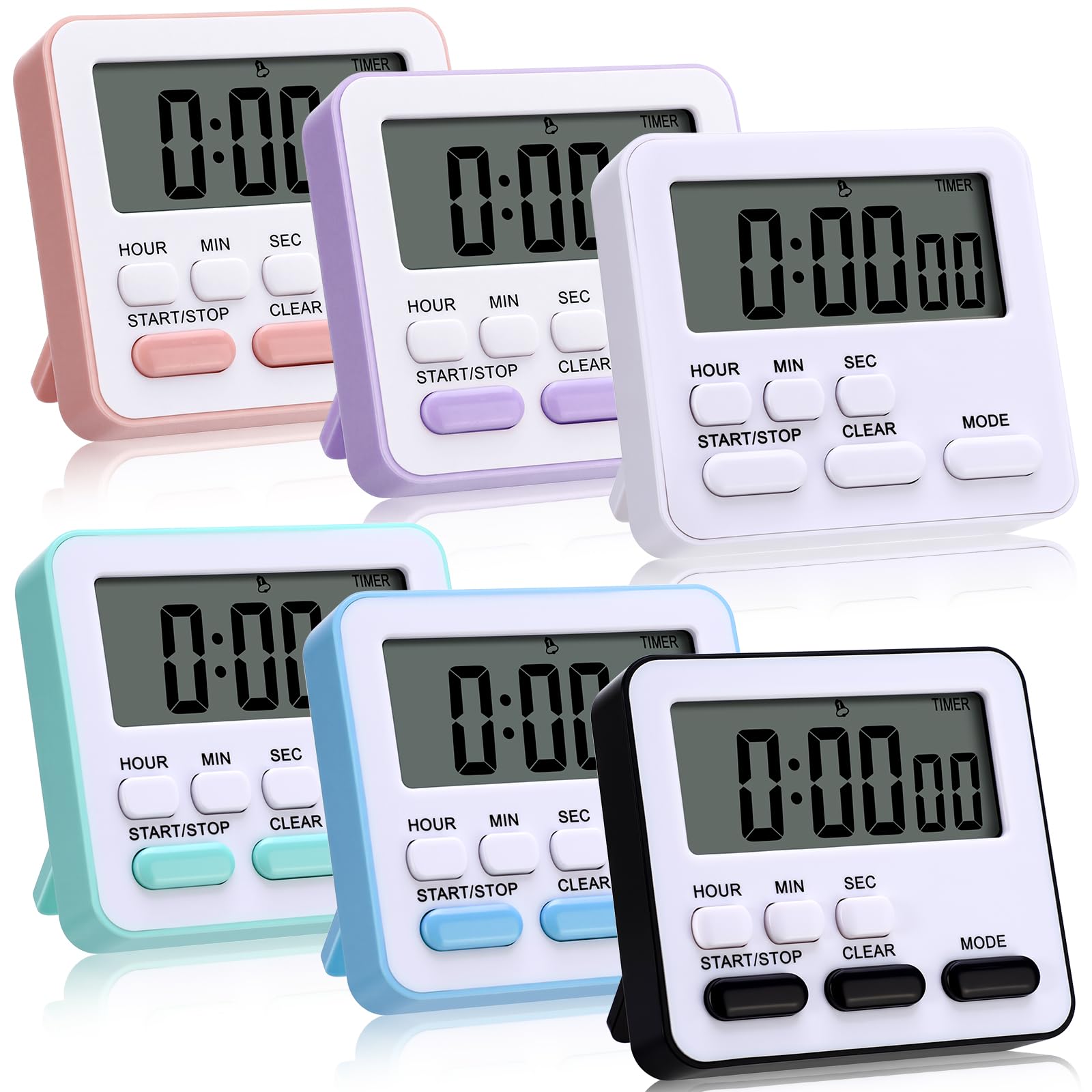 Leumoi 6 timer da cucina digitale 24 ore e funzione sveglia, timer on/off, minuti secondi, conto alla rovescia, allarme forte per esercizi di cottura
