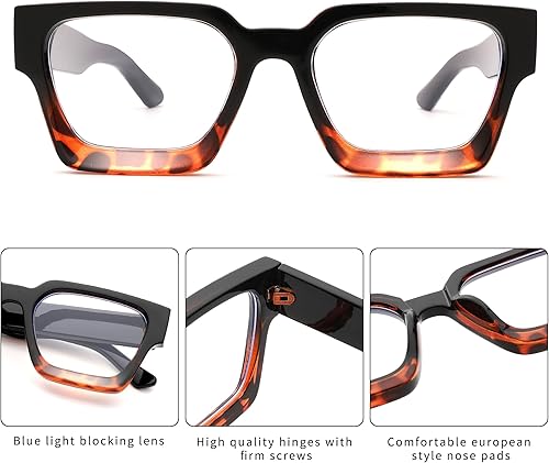 Miniatura 4 de Revemo Braylenz - Lentes de luz azul con marco grueso cuadrado para hombres y mujeres, lentes transparentes para computadora